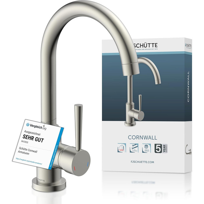 Кухонний змішувач SCHÜTTE Cornwall 360° з нержавіючої сталі, з однорідним керуванням, для мийки, преміум-якість
