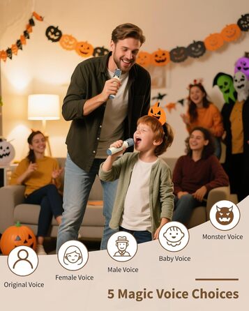 Караоке машина з 2 мікрофонами, Bluetooth, LED-підсвітка, 5 ефектів голосу, для дітей та сім'ї