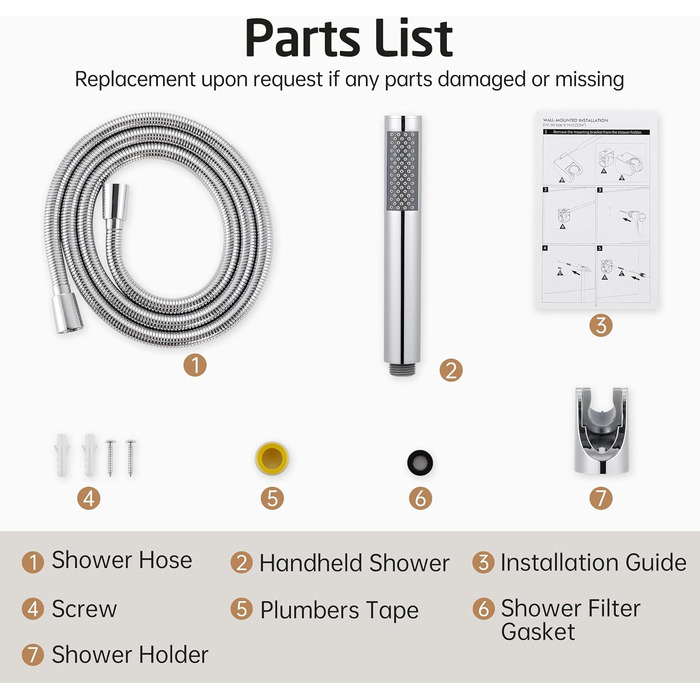 KES Handheld Shower Head Shower Head Bathroom SUS304 Shower Head with Shower Head Holder and Shower Hose Stainless Steel Brushed, LP150-BS (Polished)
