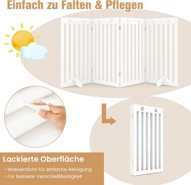 Захисний забір для собак COSTWAY 89 см, дерев'яне огорожа, дитяче ворота, розкладні, гнучкий захист, 4 панелі (білий)