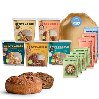 Brotrausch Spelt Bread Bread Mix (5 x 400g) – includes wooden bread form - natural, vegan, and without chemicals - with spelt, rye & whole grain, bake bread
