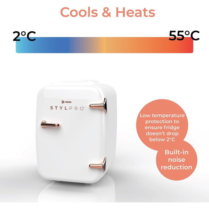 Mini-холодильник для догляду за шкірою Stylpro Mini Beauty - 4L. Ідеально для сироваток, кремів, масок та лаку для нігтів. Охолодження та нагрівання, тихий, компактний, екологічна упаковка.