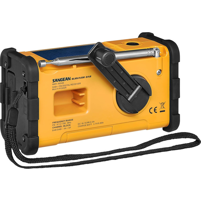 Радіо Sangean MMR-88 DAB: Багатофункціональне аварійне радіо з ручним заводом, DAB+, FM-RDS, LED-ліхтарик, для відпочинку на природі, кемпінгу та надзвичайних ситуацій, жовте