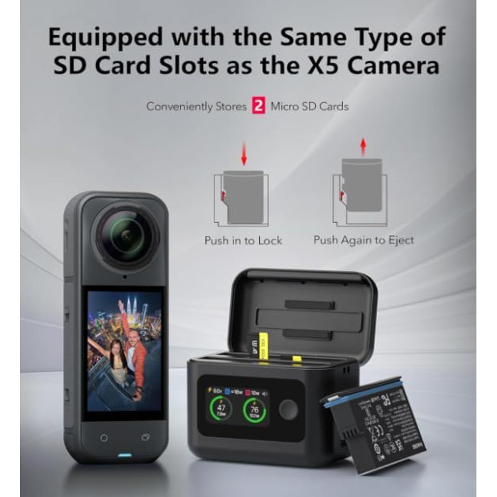 Хаб для Insta 360 X5: Швидка зарядка 27W з LED-дисплеєм для акумулятора Insta 360 X5, з кабелем Type-C, інтелектуальний зарядний пристрій