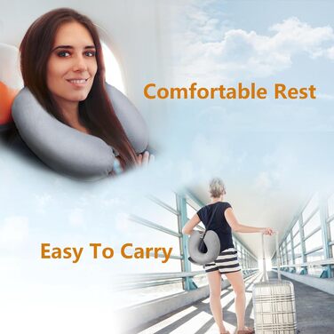 Подушка для шиї у вигляді U Travel Neck Pillow з Memory Foam, для подорожей, автомобіля, офісу, з маскою для сну та навушниками, доросла, двошарова кругла
