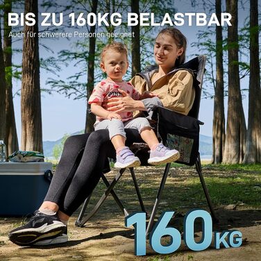 Крісло для кемпінгу Ever Advanced, складне, регульована спинка, 160 кг, з кишенею та тримачем для напоїв, для риболовлі, кемпінгу, саду, балкону