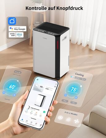 Електричний осушувач повітря HUMILABS 20L з Wi-Fi, для приміщень до 60м², з гофрованим шлангом, 4.5л бак, 3 режими, таймер, білий