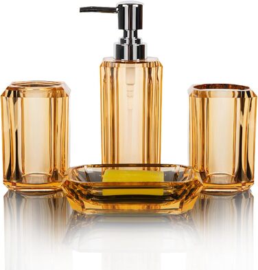 Набір аксесуарів для ванної кімнати з акрилу преміум-якості (4 шт.): дозатор для миючого засобу, диспенсер для лосьйону, мильниця, стакан для ополіскувача, стакан для зубної пасти (чорний/золотий)