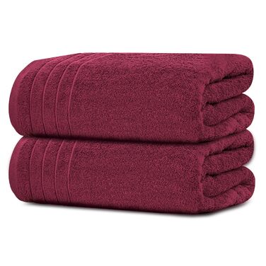 Набір рушників Tens Towels з 100% бавовни, 8 предметів: 2 великі банні рушники, 2 рушники для рук та 4 серветки, гігроскопічні та швидкосохнучі, колір бордовий (Large)