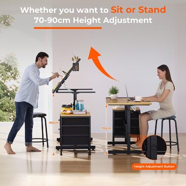 Adjustable Drafting Table with Tilt - 0-60° - Includes Stool & Storage - Wood Finish for Home & Office