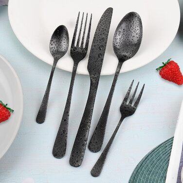 Cutlery Set for 6 People, 30-Piece Matte Black Cutlery Set, Cutlery Set including Knife, Fork, Spoon, Black Stainless Steel Cutlery Sets, Matte & Dishwasher Safe