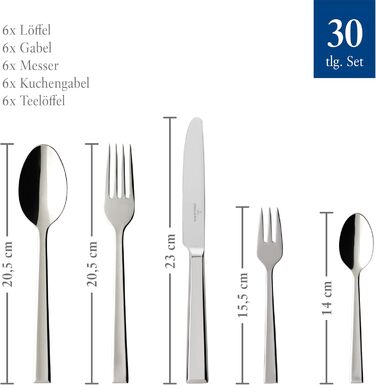 Villeroy & Boch – Victor Tableware Set, 30-Piece, Cutlery Set for 6 People, Dishwasher-Safe, Stainless Steel, Knives, Forks, Spoons, Dinnerware Set, 30-Piece Stainless Steel Cutlery Set, Single