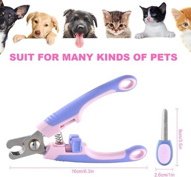 Професійна кусачка для собак та котів EooCoo, великих та середніх порід, з захистом, блокуванням та пилочкою для нігтів - ідеальний подарунок на Різдво, фіолетовий + рожевий