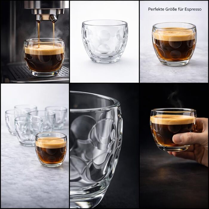 Набір скляних чашок для еспресо 80мл (6 шт.) - міцні скляні чашки для еспресо, мокко, сумісні з кавомашинами