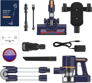 Бездротовий пилосос, електрична підміталка 6 в 1, 20 kPa, 40 хв роботи, LED-підсвічування, фільтри-губки, для підлоги, килима, шерсті тварин