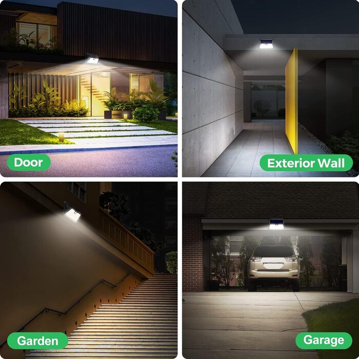 Outdoor Solar Lights with Motion Sensor, Pack of 185 LED, 3 Modes, Waterproof IP65 Solar Lights for Outdoor Use, LED Wall Lights for Wall Mount, Garden, Yard, Garage, Entry Doors (Cool White)