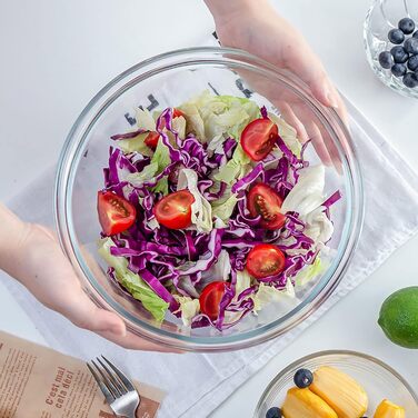 Set of 4 Glass Bowls with Lids (0.95L, 1.5L, 2.4L, 3.5L), Large Round Salad Bowls, Baking Bowls, Microwave and Dishwasher Safe for Mixing, Storing, and Serving