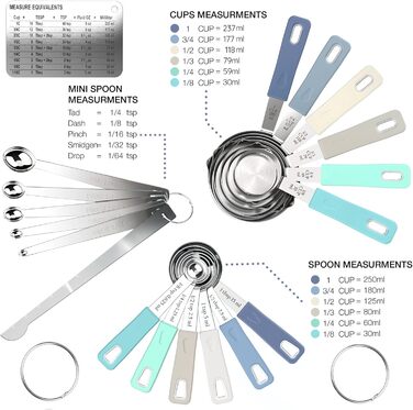 22-Piece Measuring Cup Set, Multicolor, Medium, 1 Cup, Silicone, Stainless Steel