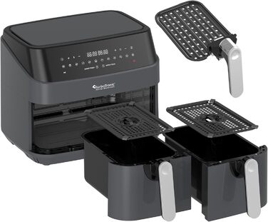 Аерофритюрниця TurboTronic Doppel XXL 9л (2х4.5л) з цифровим керуванням, сіра - фритюрниця без олії, 12 програм