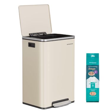 Відро для сміття SONGMICS 50 л, нержавіюча сталь, знімний внутрішній відро, Soft-Close, з кришкою та ручками, кремовий (LTB595E01)