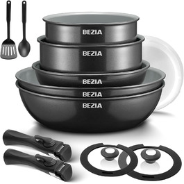 BEZIA 13-Piece Ceramic Nonstick Cookware Set - Induction Compatible Pots and Pans for All Cooktops, Stackable, Dishwasher & Oven Safe