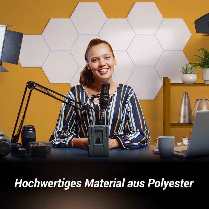Акустичні гексагональні панелі TONOR самоклеючі, шумопоглинаючі стінові плитки для студії та декору, 30x26x1 см, білий колір, 18 шт.