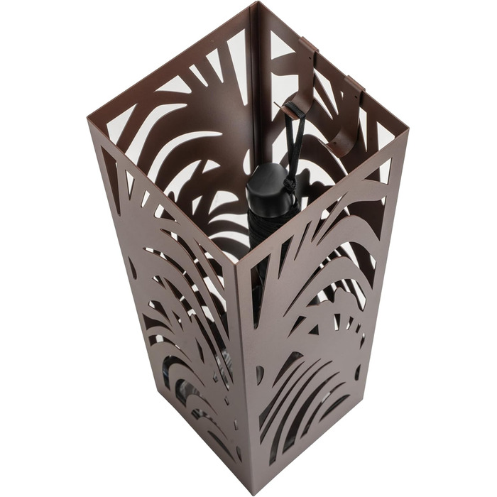 Металевий підставка для парасоль під сучасний дизайн для дому та офісу, квадратна, з 2 гачками та знімними піддонами для води, 15,5x15,5x49см, колір: іржаво-коричневий