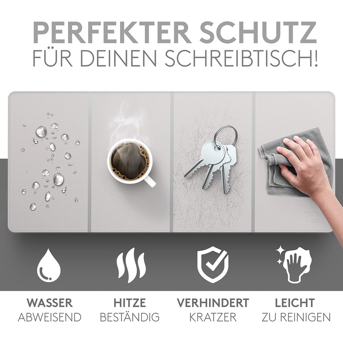 Підкладка під клавіатуру та мишу HAMZAM PU Leder 90x40 см - преміум якість, сірий колір