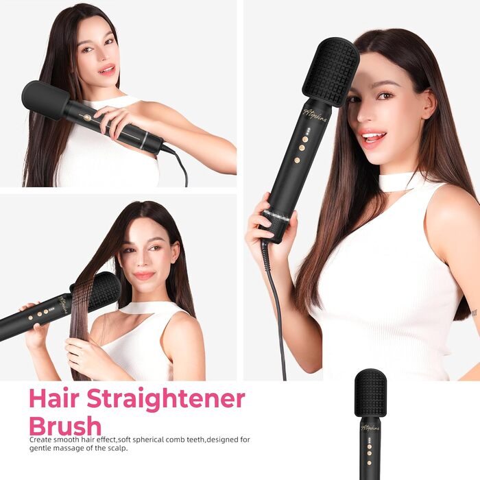 Airstyler Pro 7-в-1: Набір для укладки волосся Atopskins з фен-щіткою, плойкою та насадкою для локонів, 11000 об/хв, для створення об'єму, локонів та випрямлення волосся, зелено-золотий (чорно-золотий)