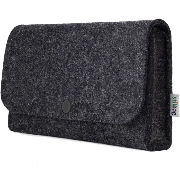 Wool felt bag for electronics accessories, anthracite, anthracite button