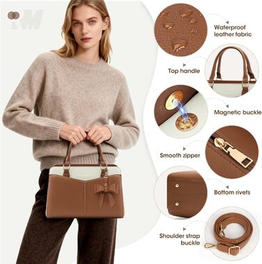 Жіноча сумка RAINSMORE середнього розміру з PU шкіри, коричнево-біла, крос-боді, тоут, сумка на плече