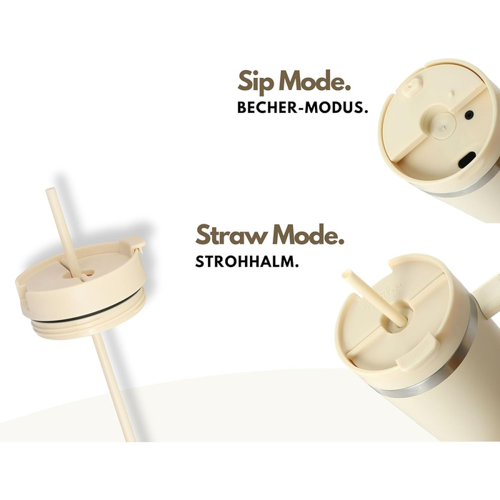 Термокружка Milu 1200 мл з трубочкою та ручкою – 48 годин льоду/24 години холод/12 годин гаряче. Нержавіюча сталь, подвійні стінки, ізольована, 1,2 л (Бежевий)