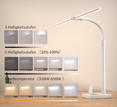 LED лампа для столу Doppelkopf з регулюванням яскравості, 24W, 80см, для дому/офісу, денне світло, лампа-лебідь, з підставкою для телефону
