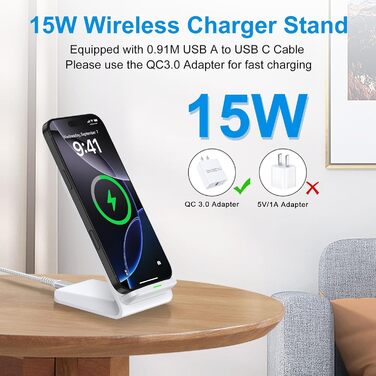 Бездротовий зарядний стан Google Pixel, 15W, для Pixel 10/9/8/7/6/5 та Samsung Galaxy S25+/S24 FE/S23/S22/S21, білий