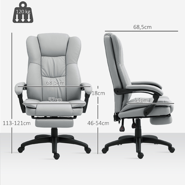 Vinsetto Adjustable Swivel Chair with Footrest, Headrest, Massage Function, Faux Leather, 68.5x68.5x113-121cm