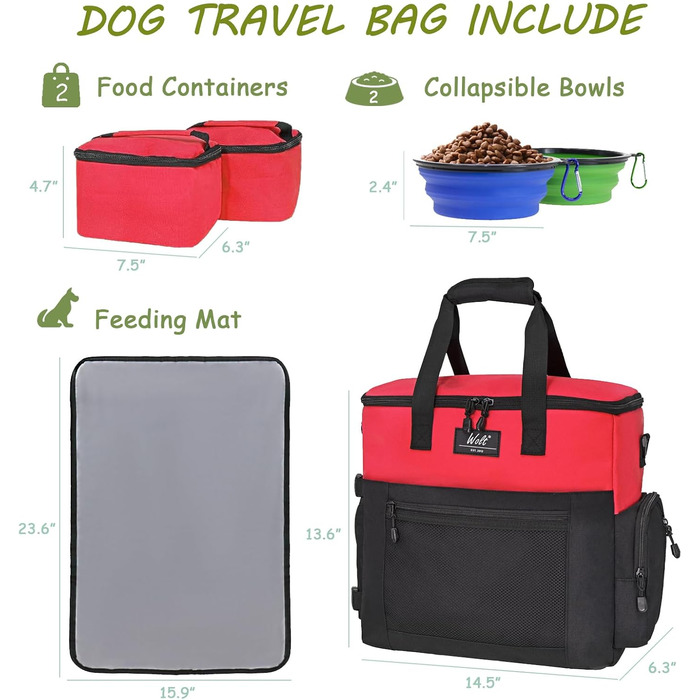 Сумка для собак Wolt: подорожі та аксесуари (2 миски, 2 контейнери, підкладка)