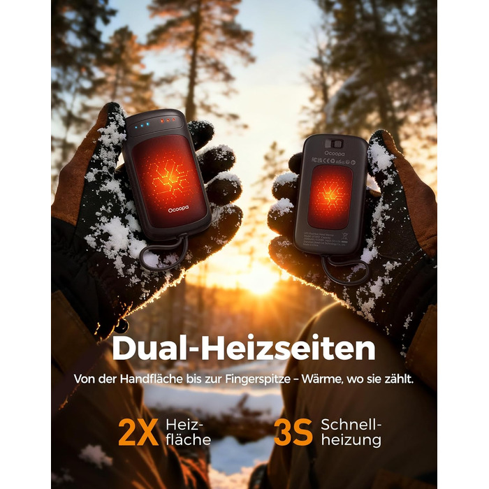 Електричний грієчка OCOOPA DuoHeat: 8 годин роботи, 67г, для кемпінгу, полювання, подарунок чоловікам