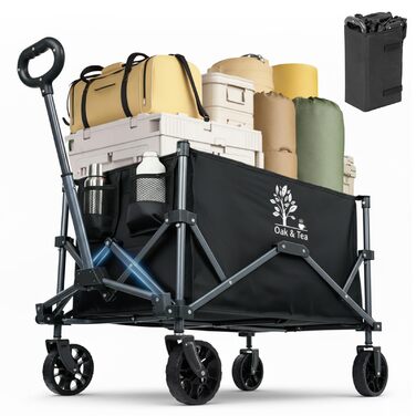 Візок складний Oak & Tea Bollerwagen 100л, вантажопідйомність 90кг – для кемпінгу, саду, покупок. З автоматичним механізмом складання, знімними колесами та тримачами для напоїв