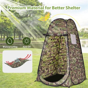 Намет для душу HOMASIS з сумкою, переносний шатрів для переодягання, туалетний намет з вікном та кишенькою, душова кабіна для відпочинку на природі, 120 x 120 x 190 см, зелений (Flecktarn)