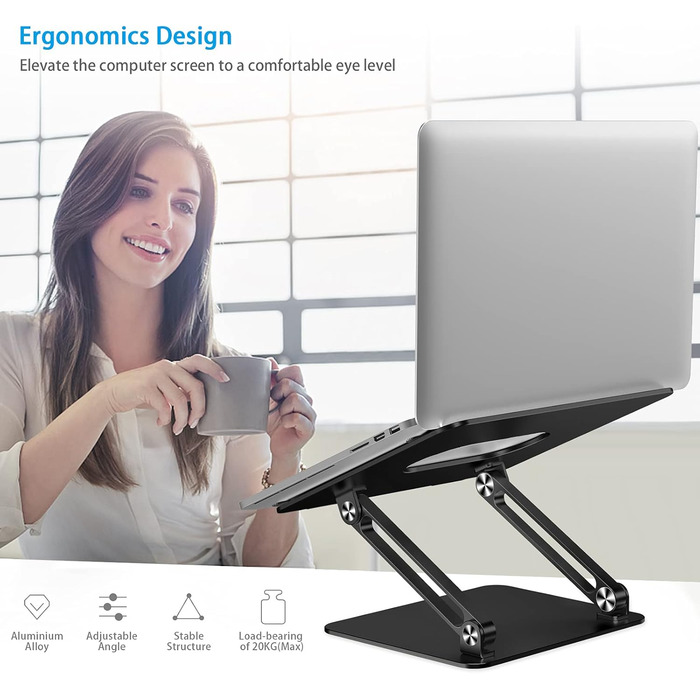 Adjustable Aluminum Laptop Stand - Ventilated Laptop Holder for 10-17 inch Laptops - Compatible with MacBook, Dell, HP, Samsung, Acer