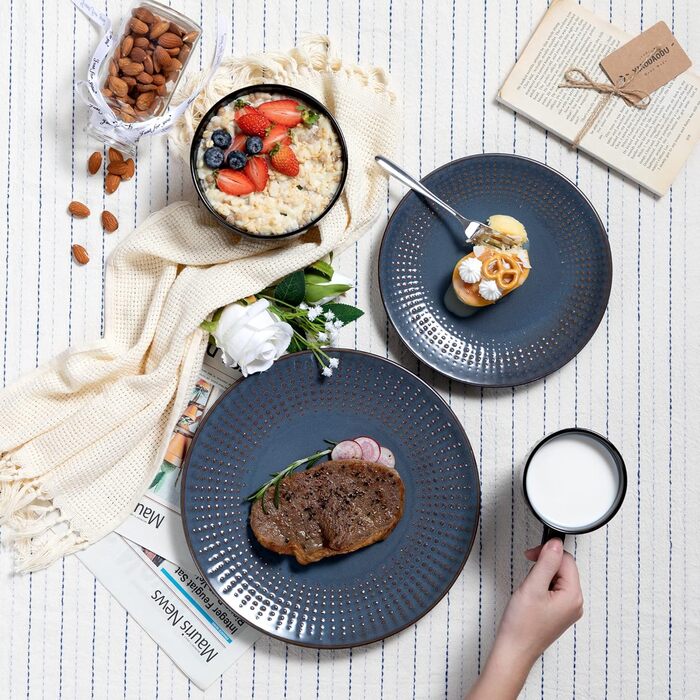 Stoneware Combination Service, vancasso GUTO Tableware Set, 32-piece Dinnerware Set with 8 Dinner Plates, Cake Plates, Bowls, and Cups each for 8 people