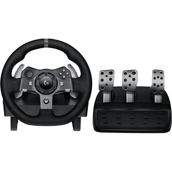 Руль Logitech G920 Driving Force для Xbox Series X/S, Xbox One, PC: двомоторний Force Feedback, 900° кут повороту, шкіряне кермо, регульовані педалі, чорний