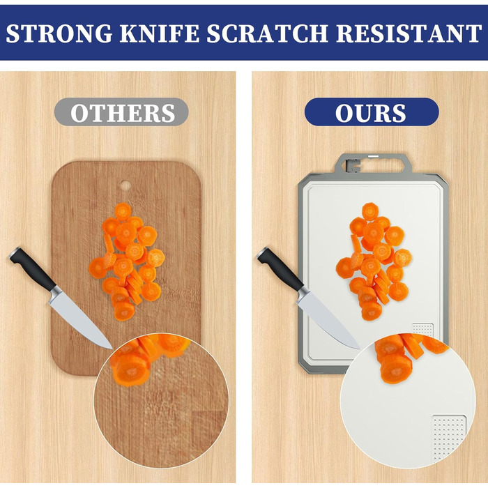 Ніжне нарізне дошка XIAPIA з нержавіючої сталі 304 та пластику з точилкою для ножів, 44x30x2,6 см, велика кухонна дошка з антибактеріальним покриттям, без BPA, з вбудованим ручкою та лінійкою, сіра