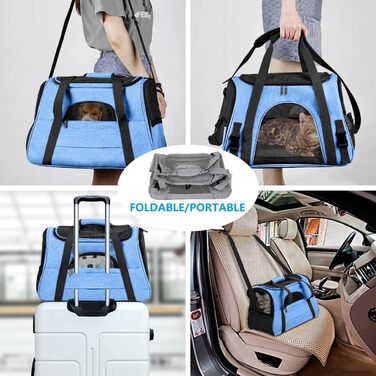 Транспортний бокс для собак та котів, дихаючий, складаний, з м'якою підстилкою (блакитний)