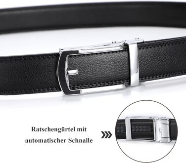 Чоловічий шкіряний ремінь JasGood з автоматичною пряжкою, 33 мм, для костюма, ділового стилю, повсякденного носіння (чорний, 130 см, обхват талії 101-115 см)