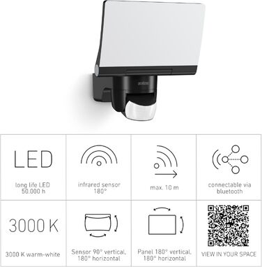 Світлодіодний прожектор Steinel XLED Home 2 S з датчиком руху та Bluetooth, 13.7W, 180°, дальність 10м, 1550 лм, чорний