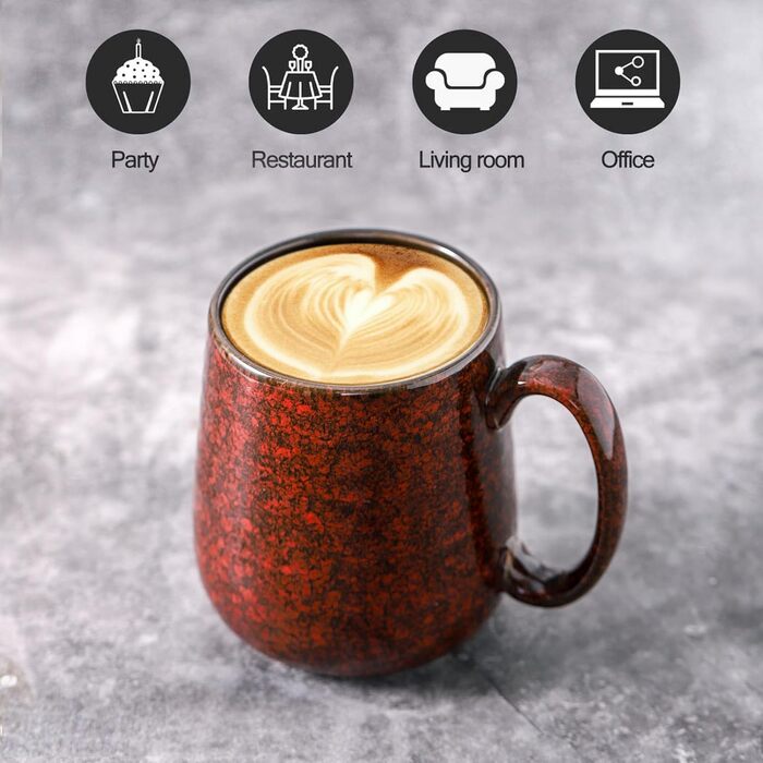 Набір кавових чашок Hasense, темно-сірий, 4 шт, 340 мл, з великою ручкою, для кави, чаю, молока та гарячого шоколаду, легко миються, підходять для мийки та мікрохвильової печі