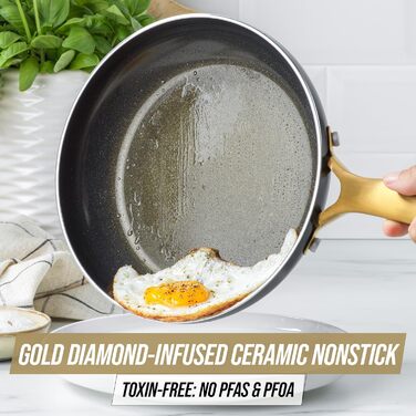 Набір посуду Blue Diamond Gold 10 предметів для індукційних плит, з алмазним покриттям, без PFAS та PFOA, антипригарне покриття, міцний, безпечний для металевих кухонних аксесуарів, придатний для миття в посудомийній машині, чорний