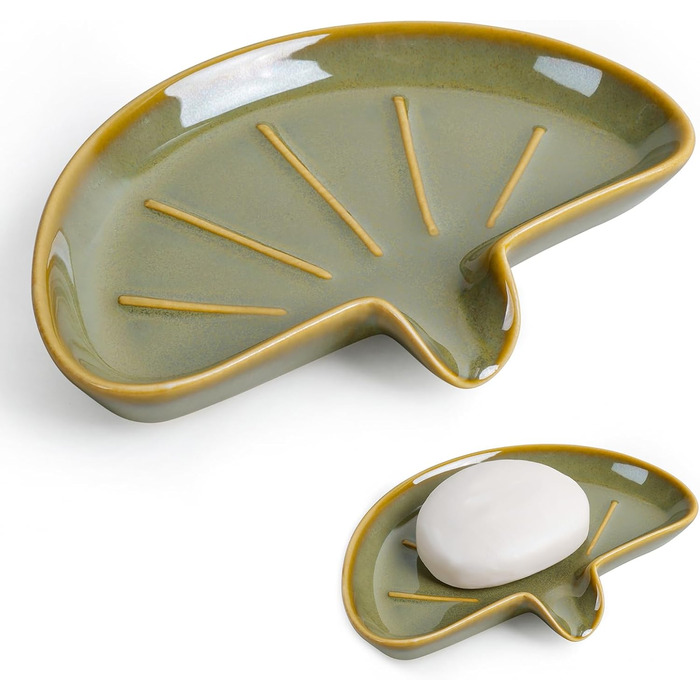 Керамічна мильниця з піддоном ANTIS'S HOME, Зелений милотримач на магнітній основі для ванної, душу та умивальника, Сучасний декор для ванної кімнати