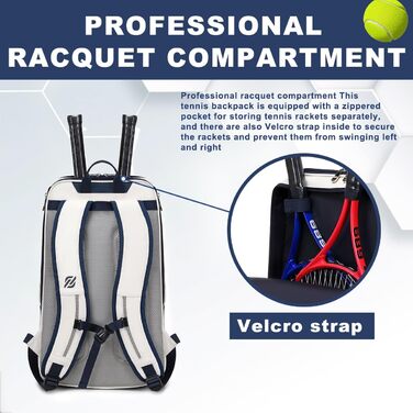 Tennis Padel Pickleball Bag - Large Sports Bag with Shoe Compartment, Laptop Sleeve & Ball Sleeve - White/Blue